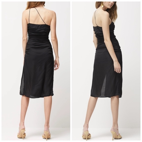 Anthropologie Atoir Sequoia Ruched Black Thigh Slit Criss Cross Dress Size 4 - Picture 6 of 16